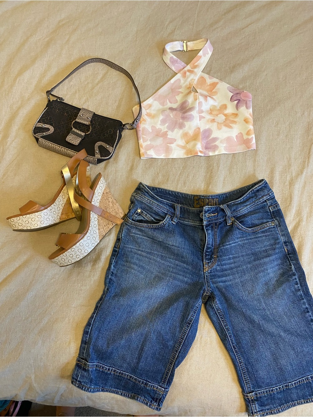 Sunday Best Cream Halter Top with Pastel Floral Accents s